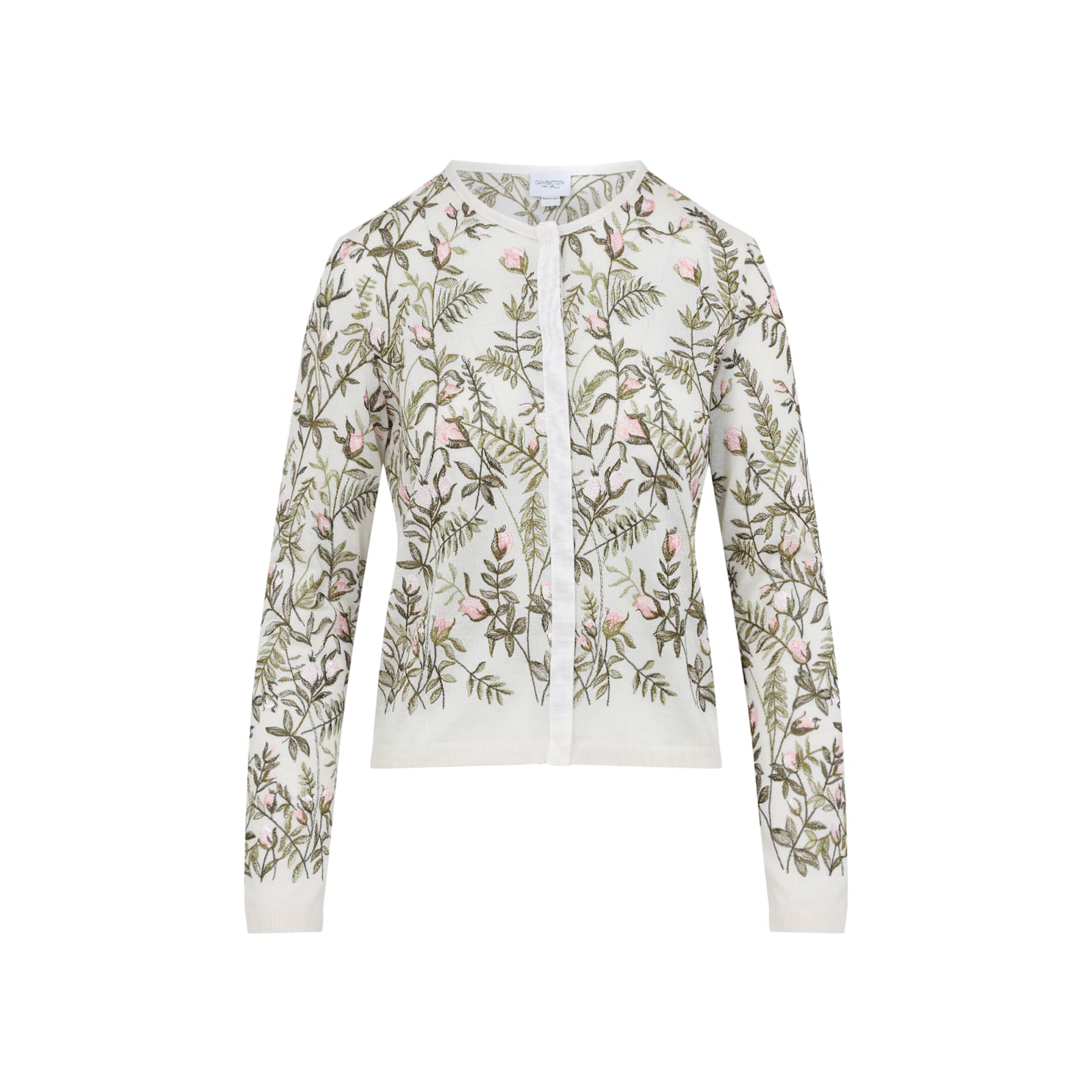 Giambattista Valli Floral-embroidered Cashmere And Silk Cardigan In Gray