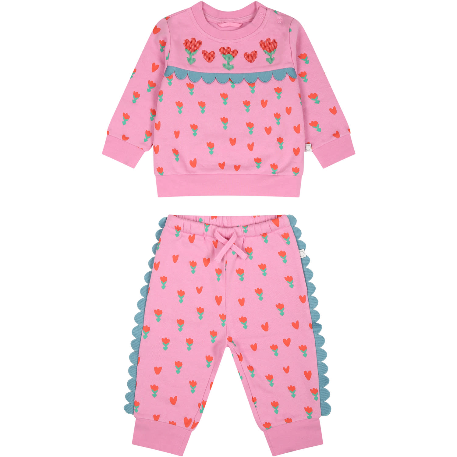 Stella Mccartney Pink Tracksuit For Baby Girl With Poppies And Hearts