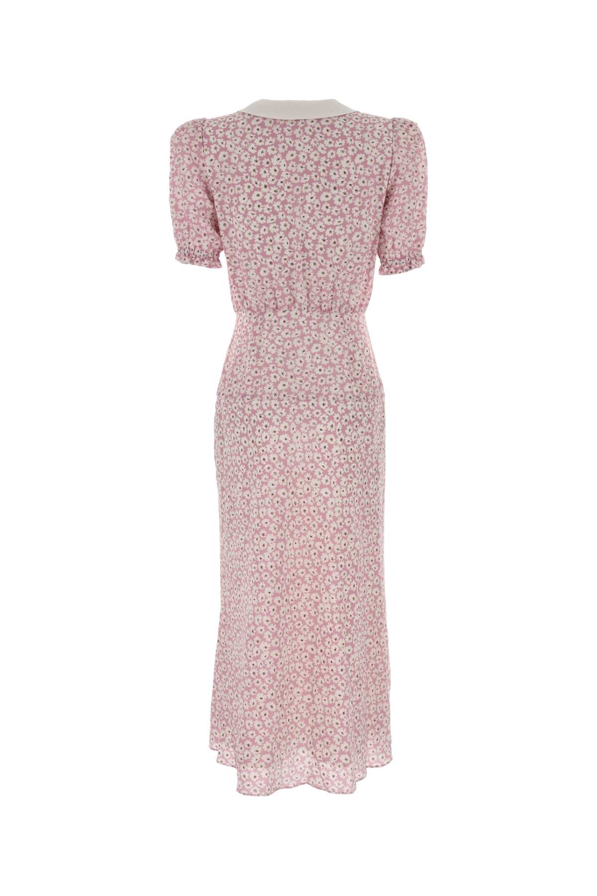 Alessandra Rich Floral Midi Dress Puff Sleeves In Pink