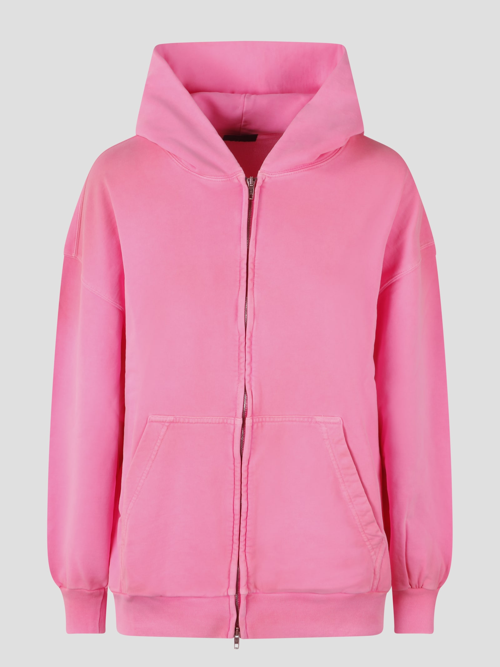 Cotton Jersey Zip Hoodie In Fluo Pink Fluo Pink
