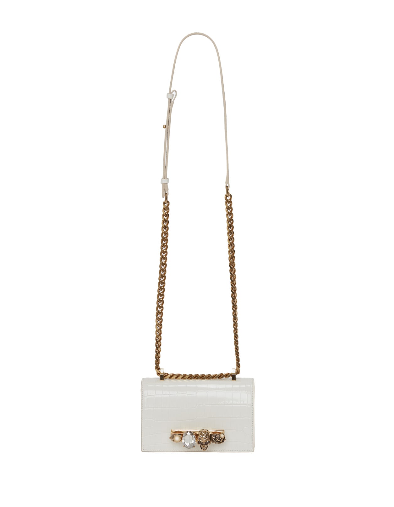 Shop Alexander Mcqueen Dark Ivory Mini Jewelled Satchel In White