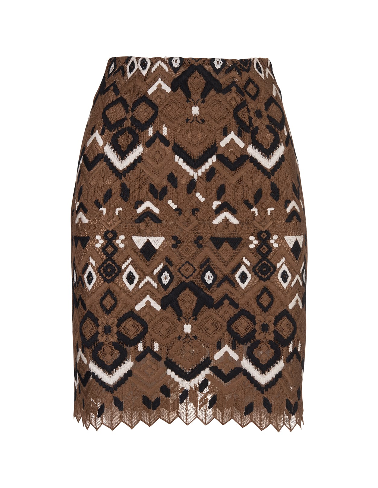 Ermanno Scervino Brown Short Pencil Skirt With Contrast Embroidery