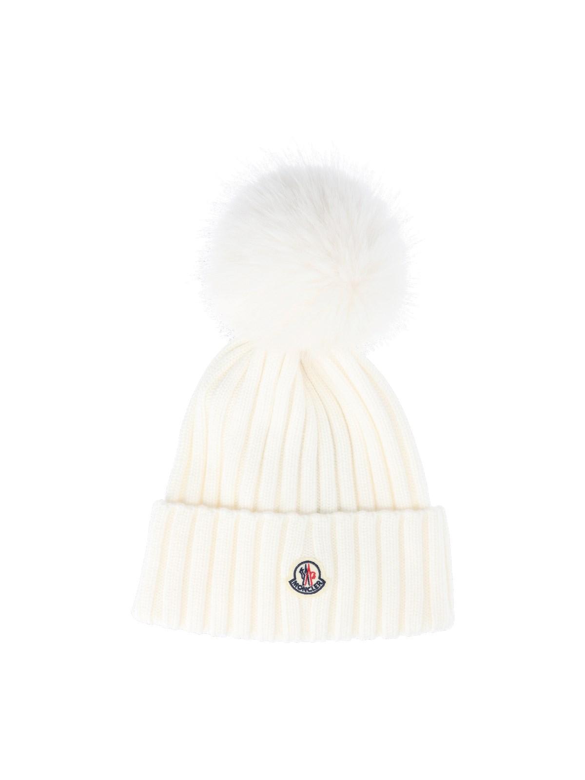 Shop Moncler Beanie With Pon Pon In White