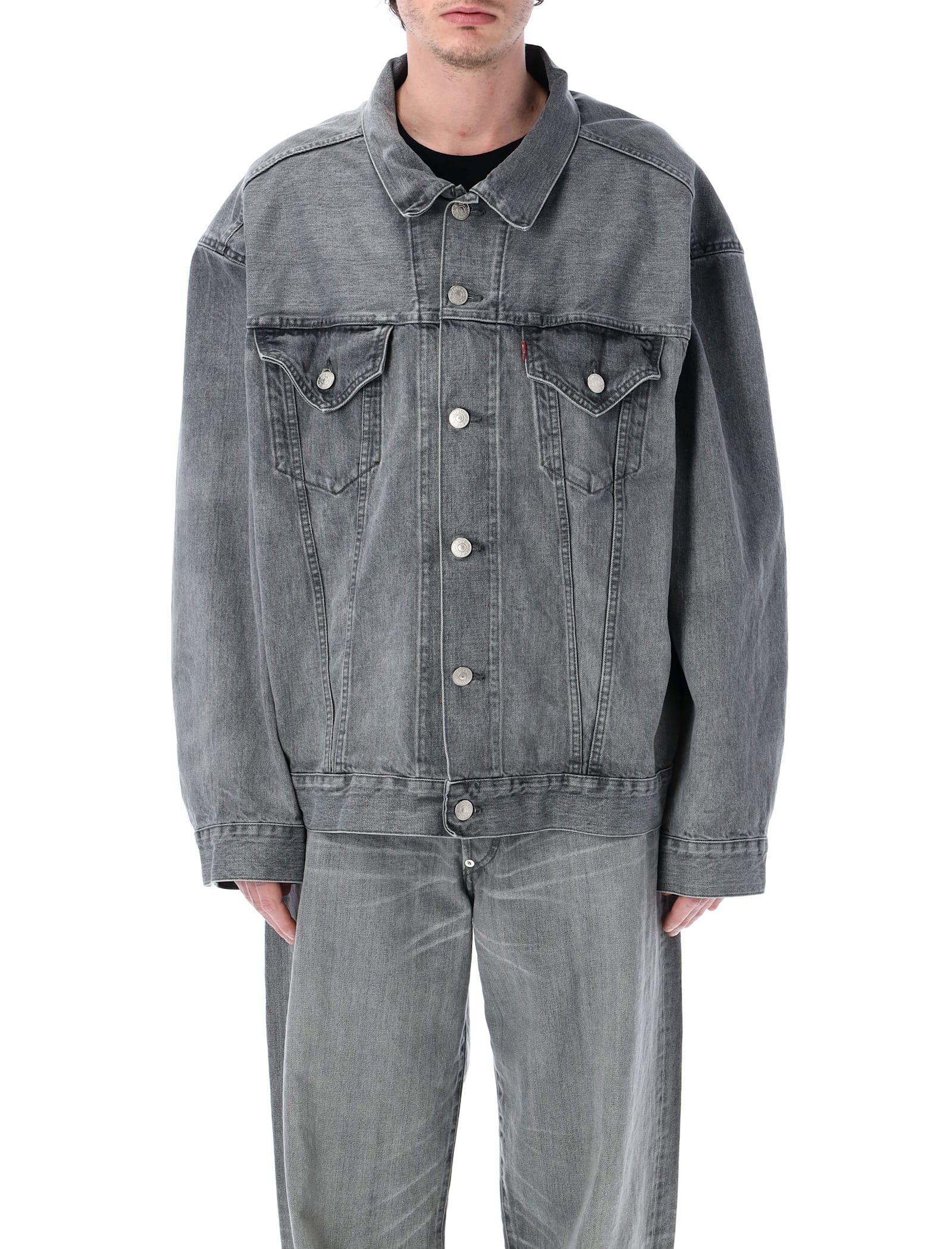 Junya Watanabe Washed Grey Oversized Denim Jacket In Gray