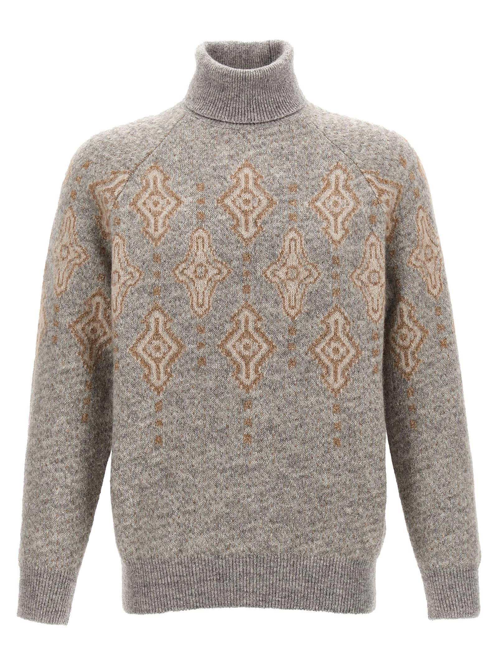 Shop Brunello Cucinelli Jacquard Sweater In Gray