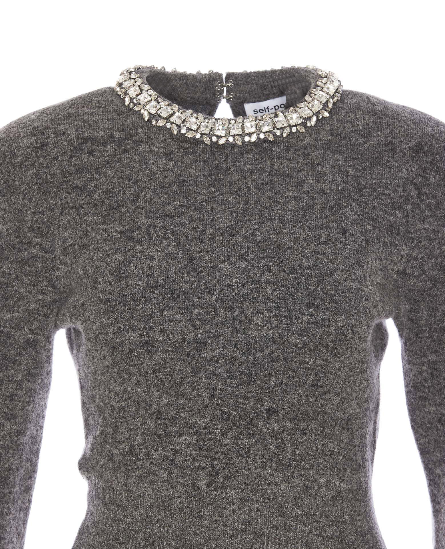 Shop Self-portrait Embellished Knit Top In Grey