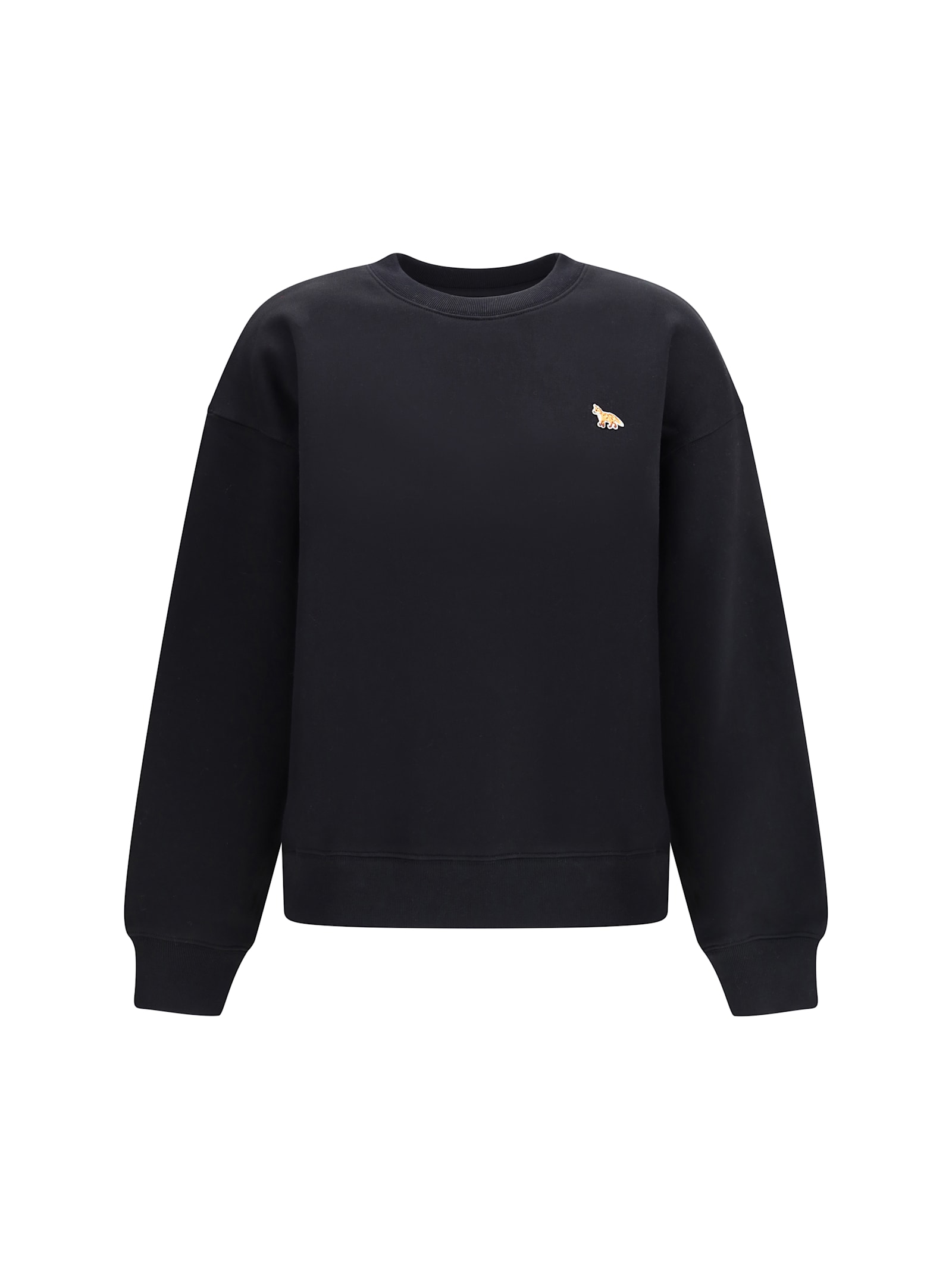 Maison Kitsuné Cotton Sweatshirt With Crew Neck And Ribbed Hem In Black