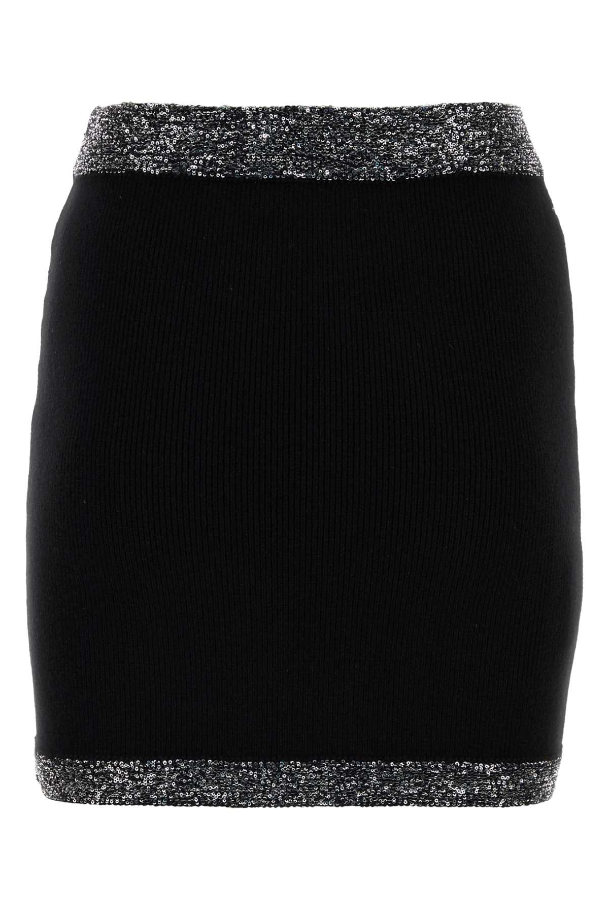 Shop Miu Miu Black Stretch Cashmere Blend Mini Skirt In Neronero