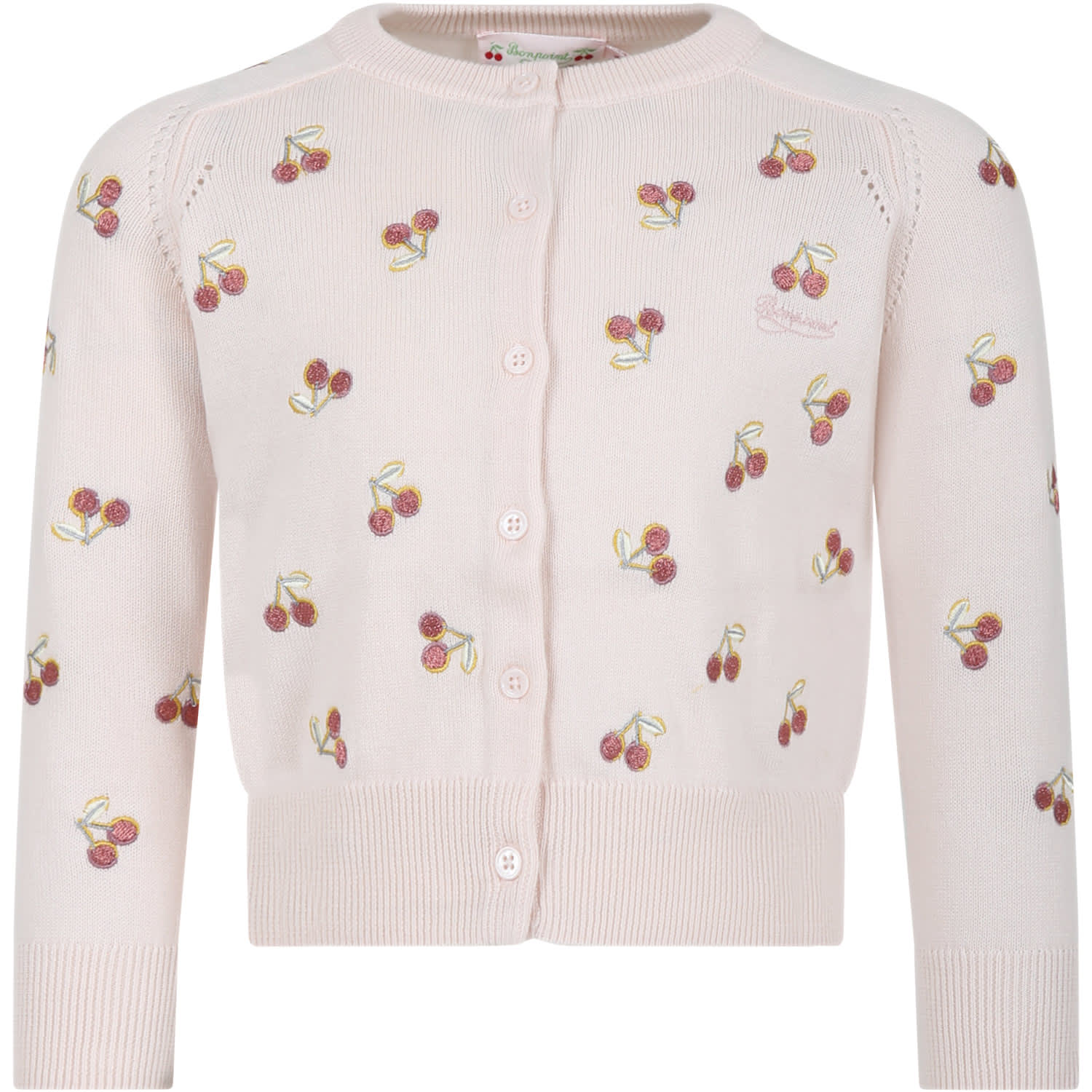 Bonpoint Kids' Pink Cardigan For Girl With Cherries