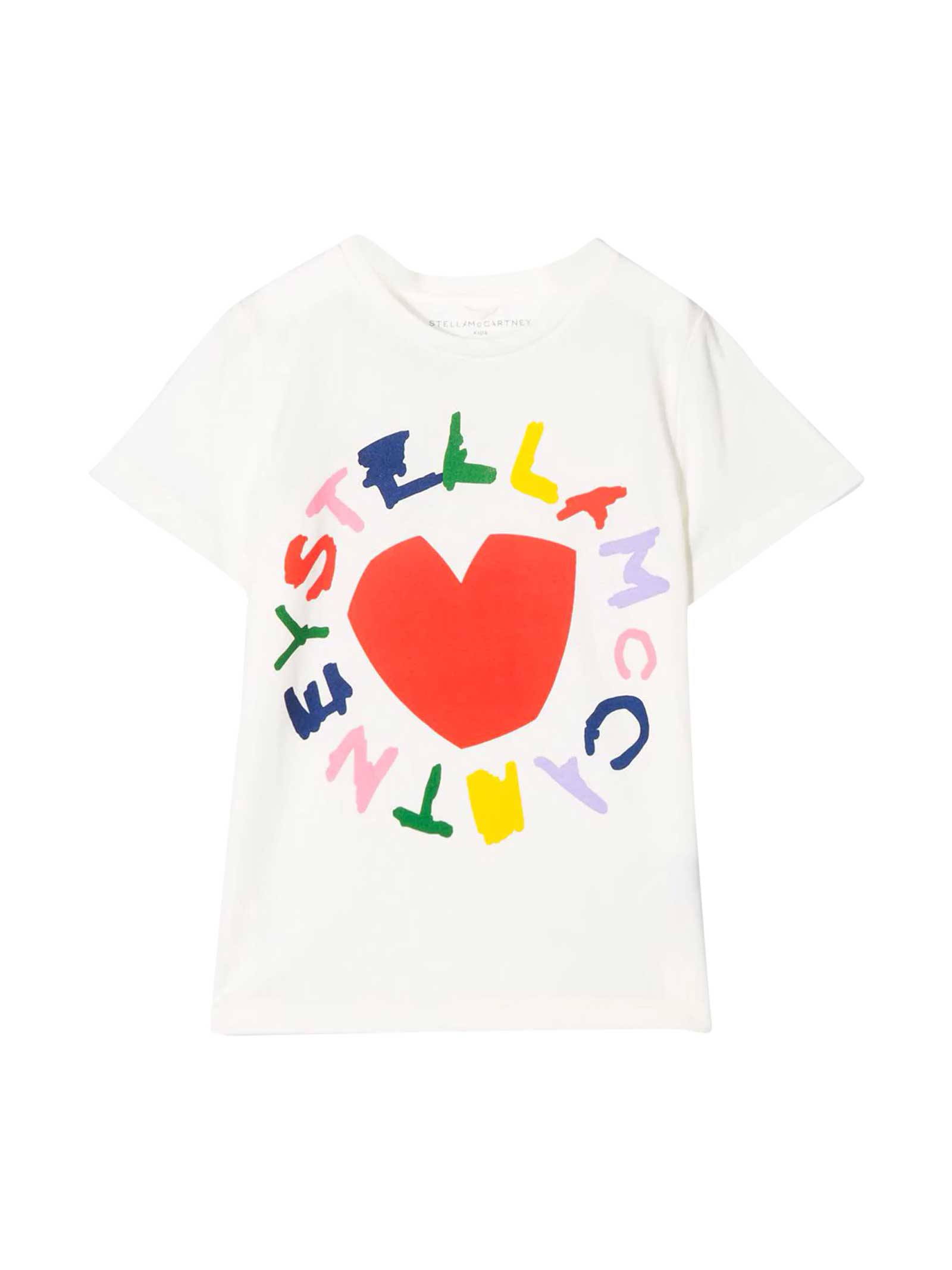 STELLA MCCARTNEY WHITE TEEN T-SHIRT WITH MULTICOLOR PRESS,11206388