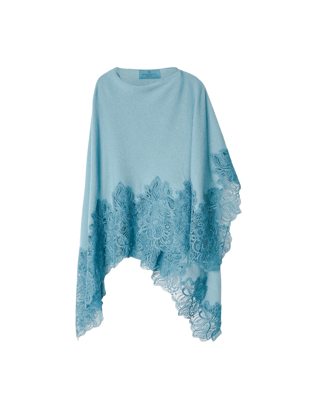 Shop Ermanno Scervino Light Blue 100% Cashmere Knitted Mantella