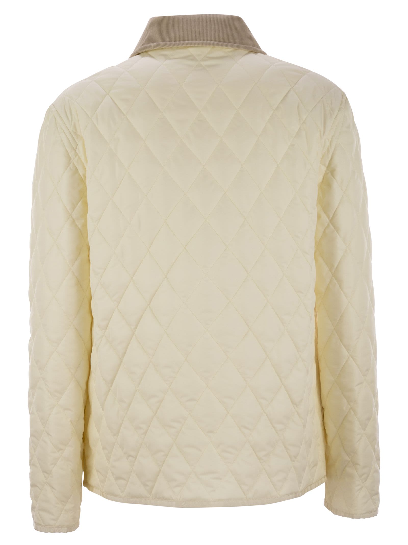 Fay Mini Diamond Quilted Nylon Shirt Jacket In White