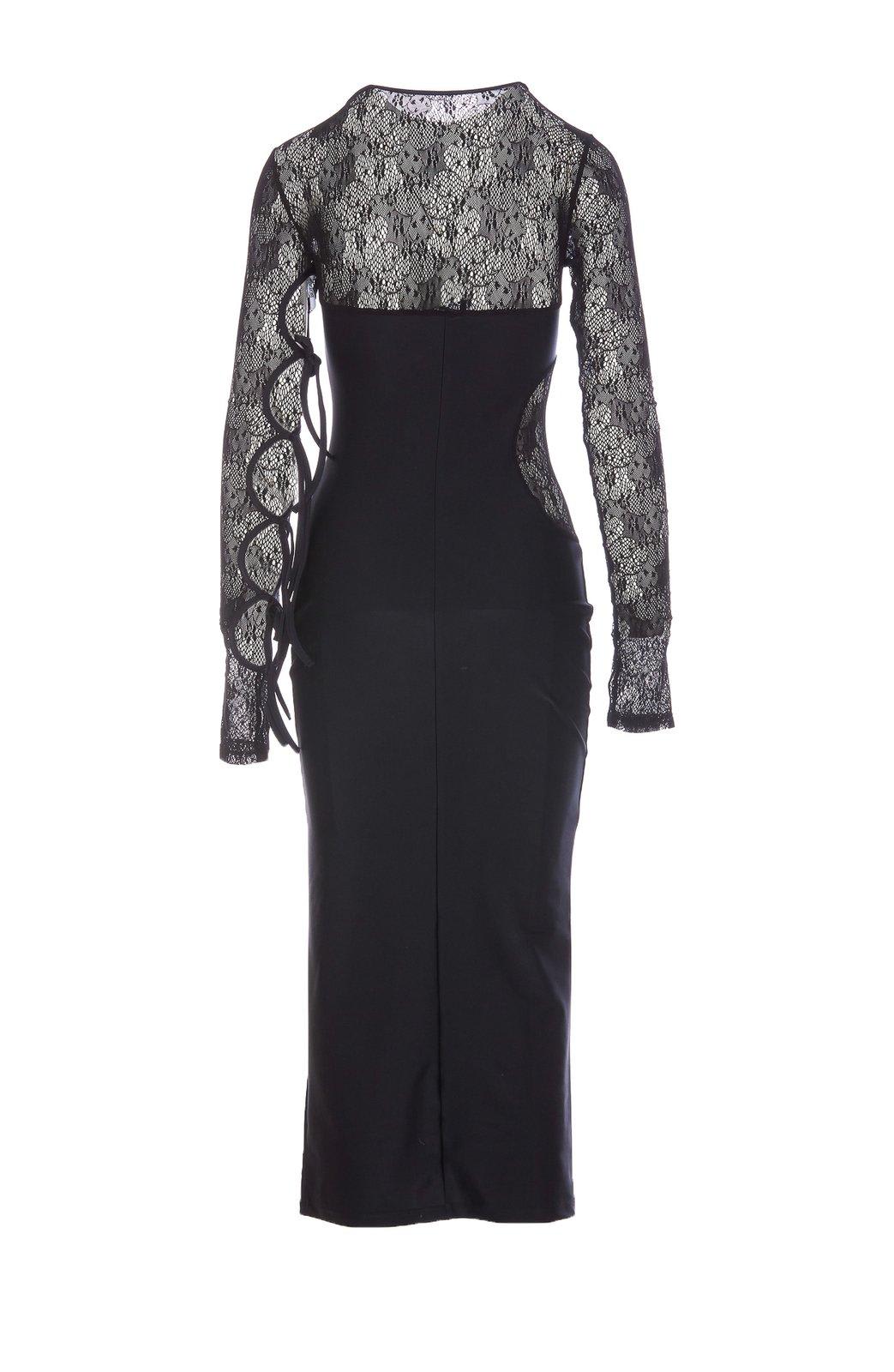 Shop Versace Jeans Couture Cut-out Detailed Lace Panelled Maxi Dress In Black