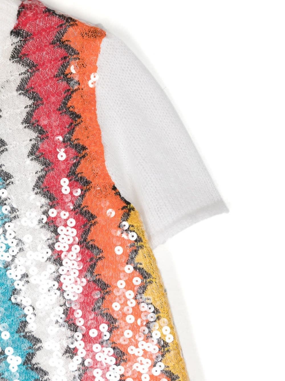 Shop Missoni Short White Dress With Chevron Sequin Pattern In Colourful