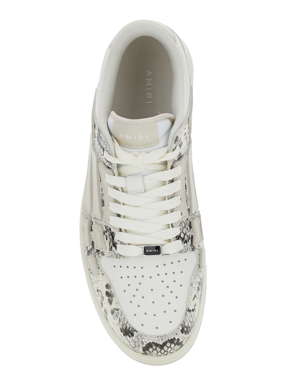 Shop Amiri Skull Grey Low Top Sneakers With Skull Patch In Snake Printed Leather Man