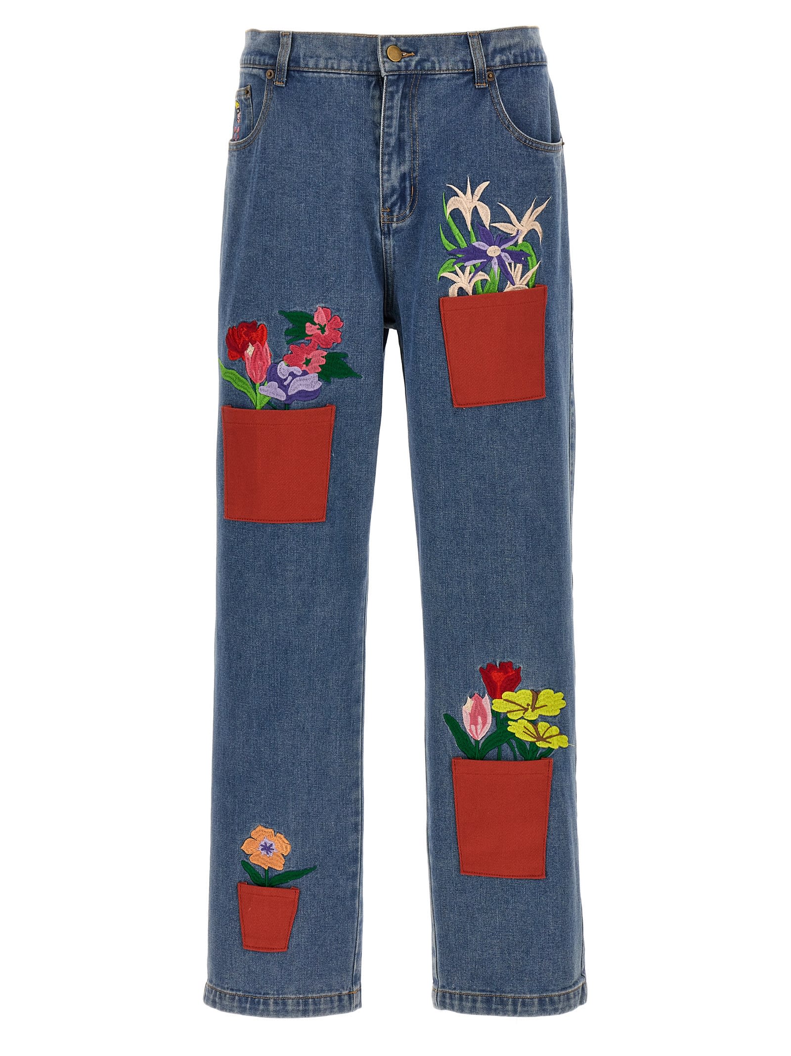 Shop Kidsuper Flower Pots Denim Trousers In Blue