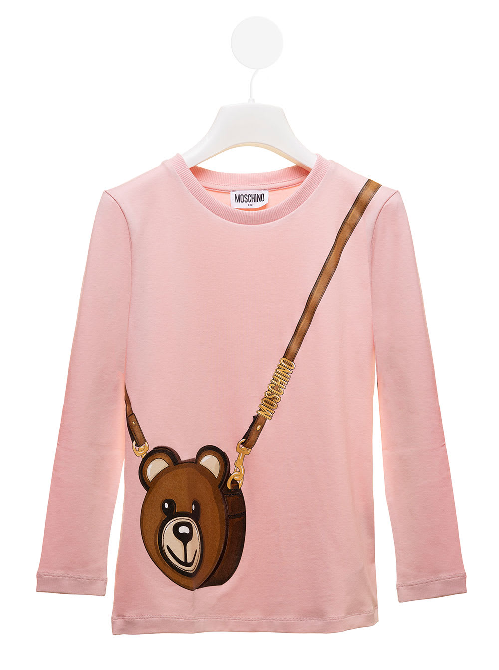 Pink Cotton Maxi T-shirt With Teddy Bear Bag Print Moschino Kids Girl