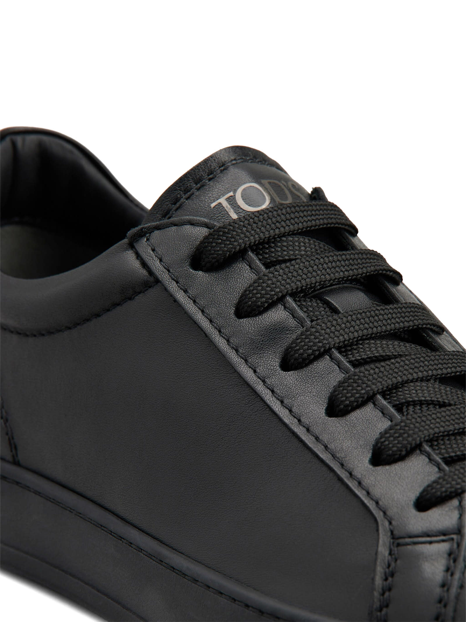 Shop Tod's Black Leather Sneakers In Nero