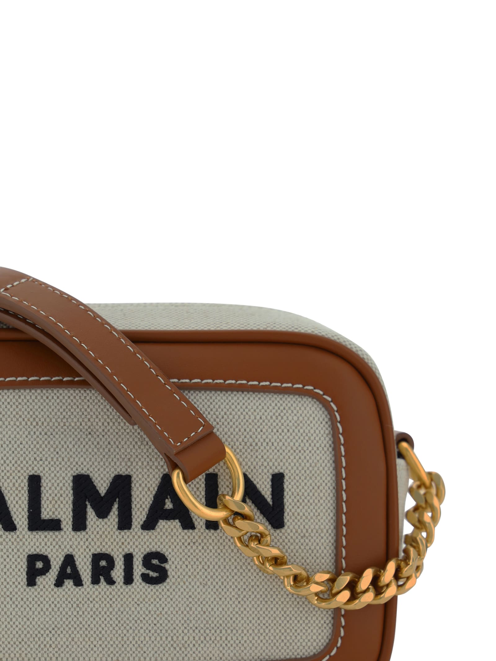 Shop Balmain Camera Case Shoulder Bag In Naturel/marron