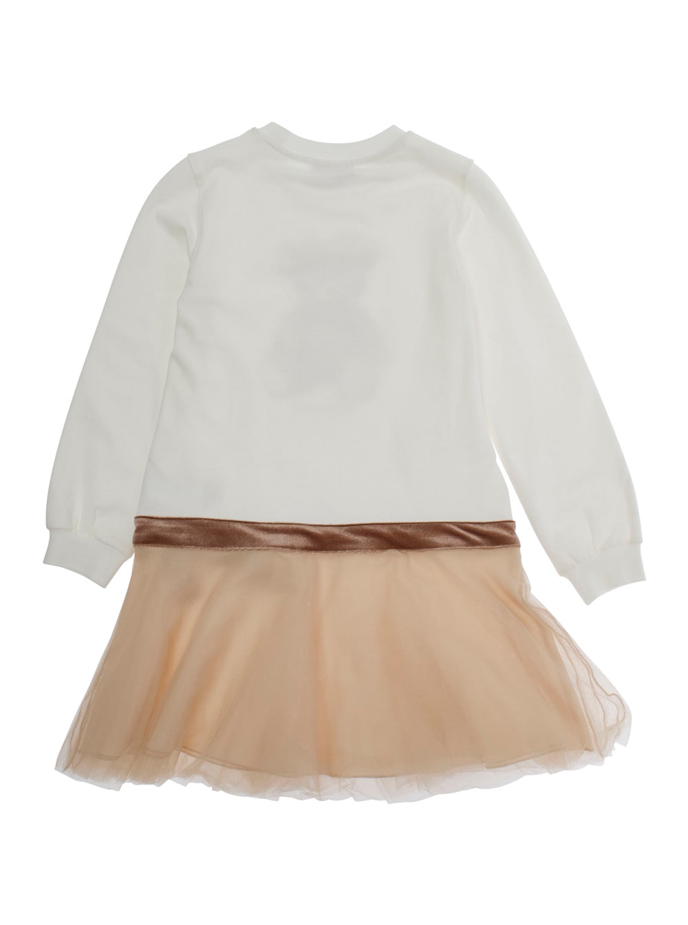 Monnalisa Multicolor Crewneck Dress With Crystal Embellishments On The Front And Bow Detail On The Front In Co In Multi