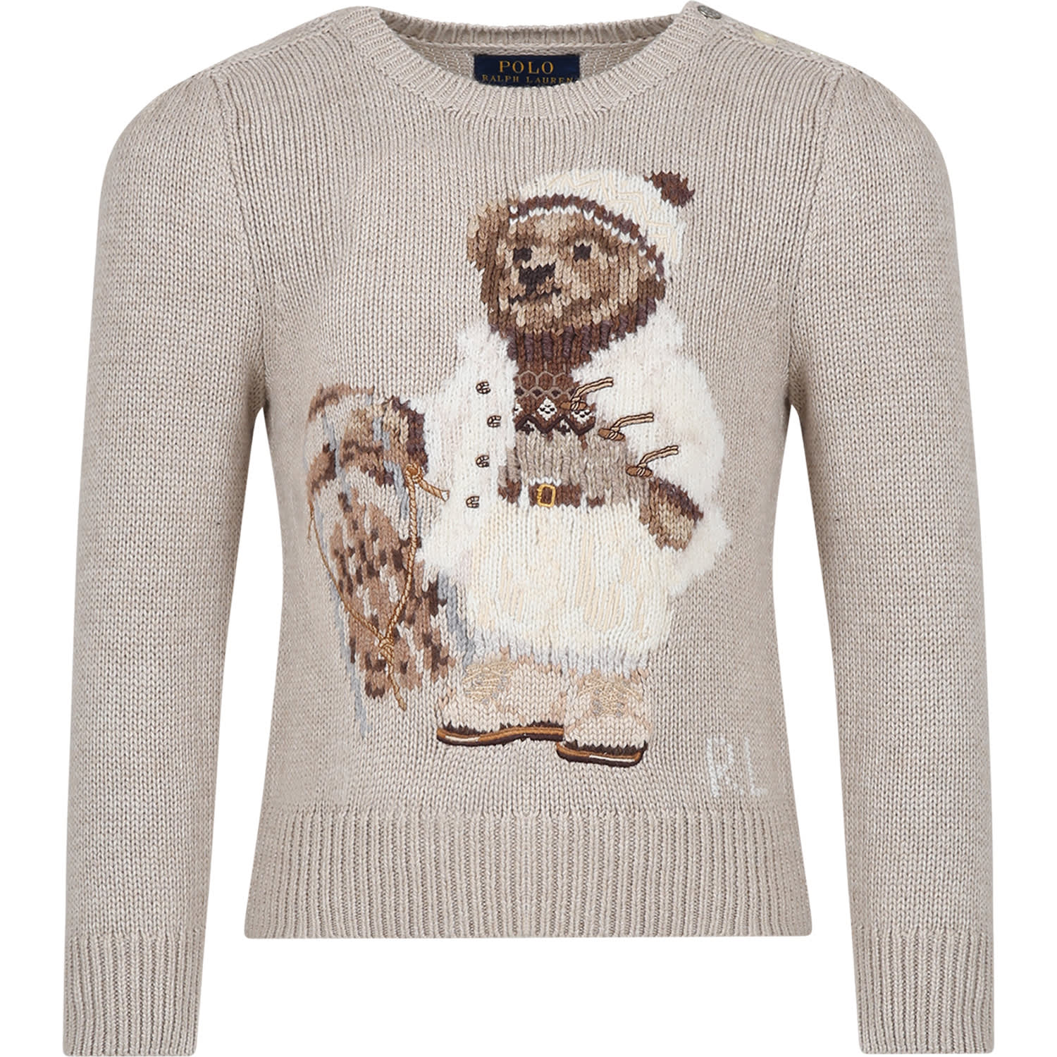 Ralph Lauren Kids' Beige Sweater For Girl With Bear