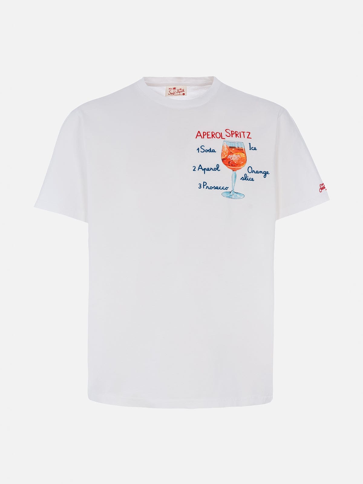 Mc2 Saint Barth X Aperol Spritz Embroidered Cotton T-shirt In White