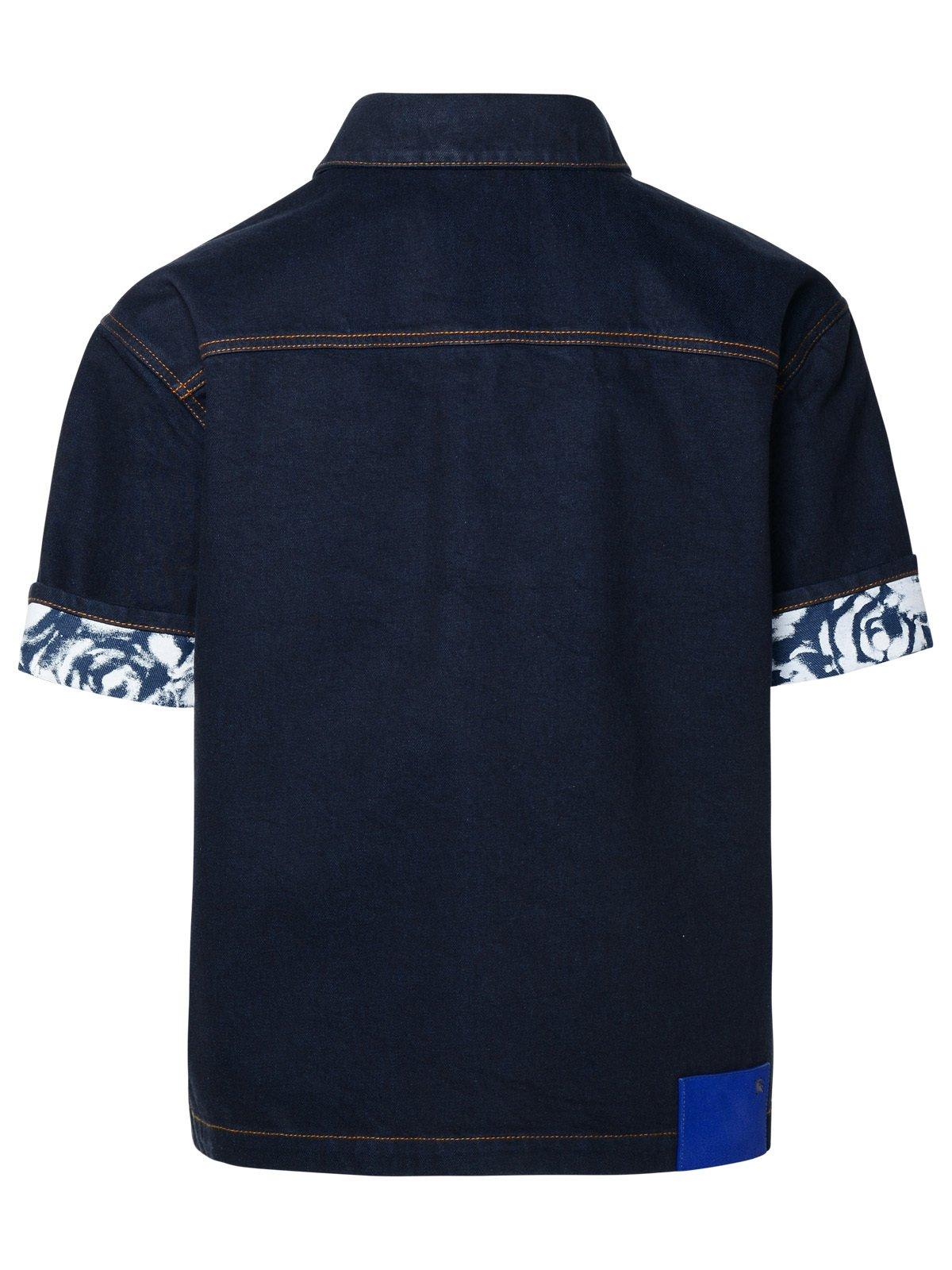 Shop Burberry Heavyweight Logo-patch Buttoned Denim Shirt In Indigo Blue