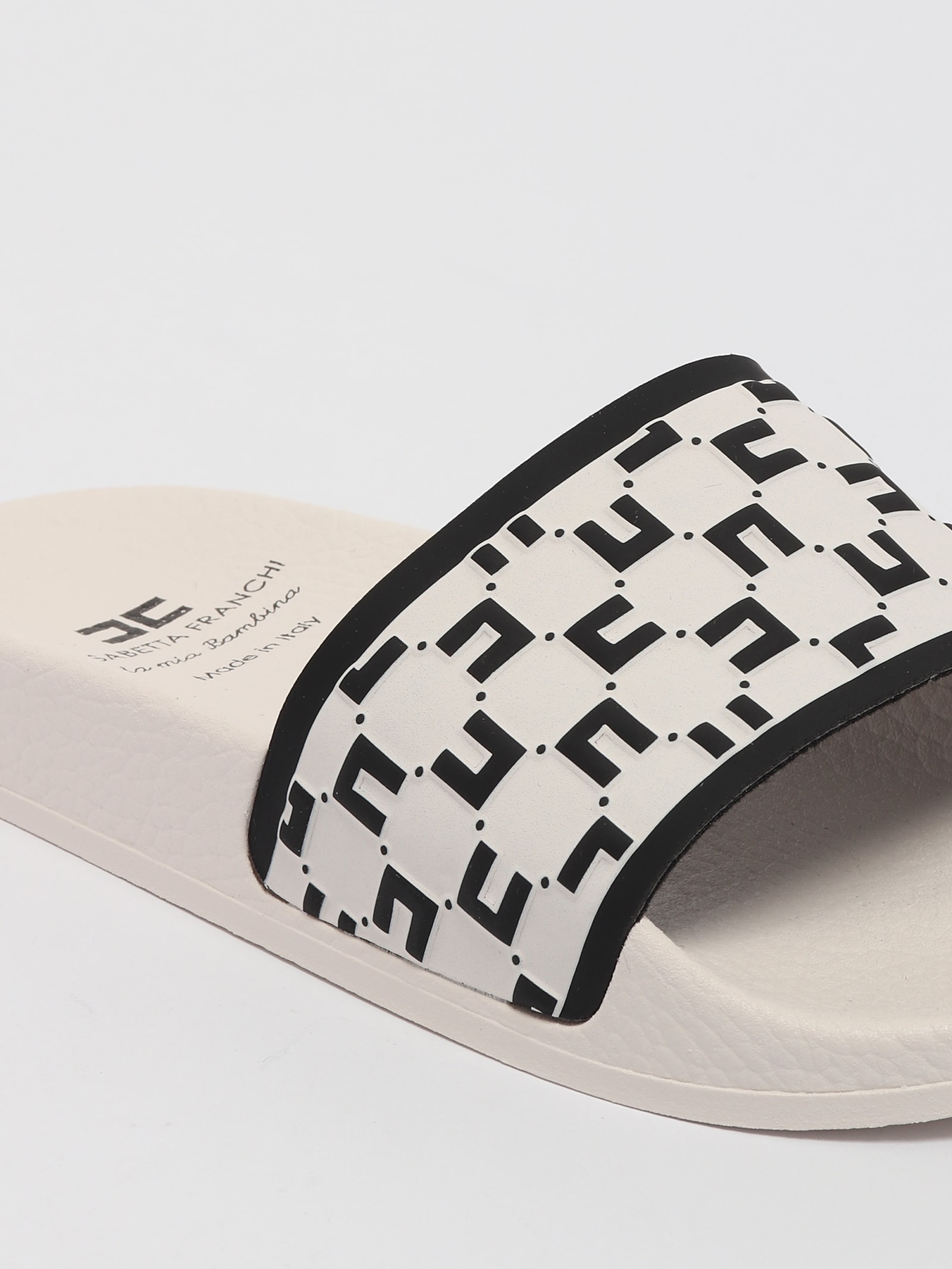 Shop Elisabetta Franchi Slides Sandal In Burro-nero