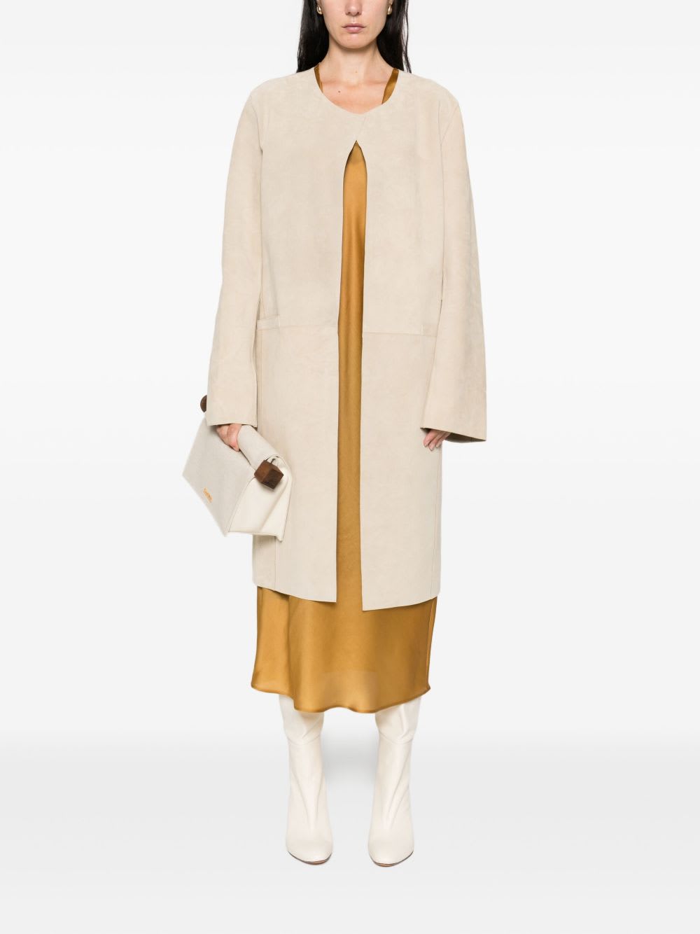 Totême Long Sleeve Suede Leather Coat In Neutral