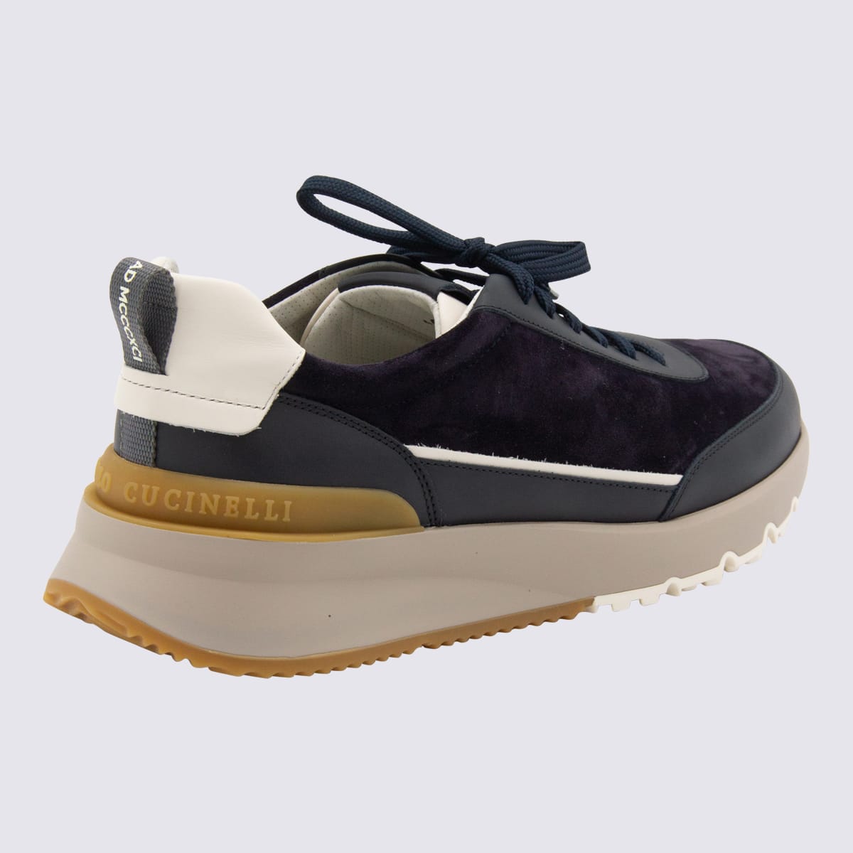 Brunello Cucinelli Suede And Smooth Material Flat Shoes With Contrasting Sole In Blue