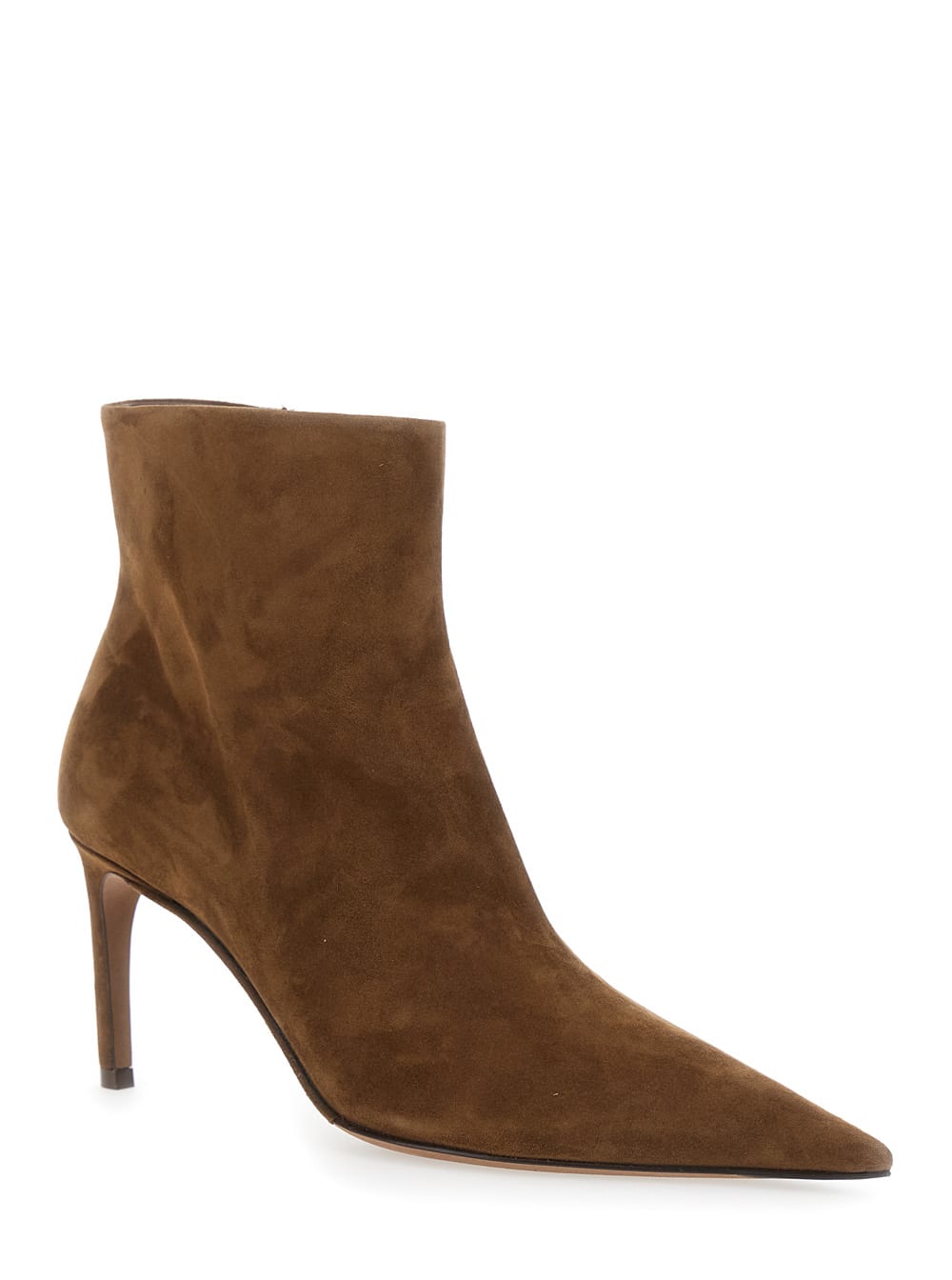 Dolce & Gabbana Brown Ankle Boots With Pointed Toe And Metallic Logo In Suede Woman In Brown