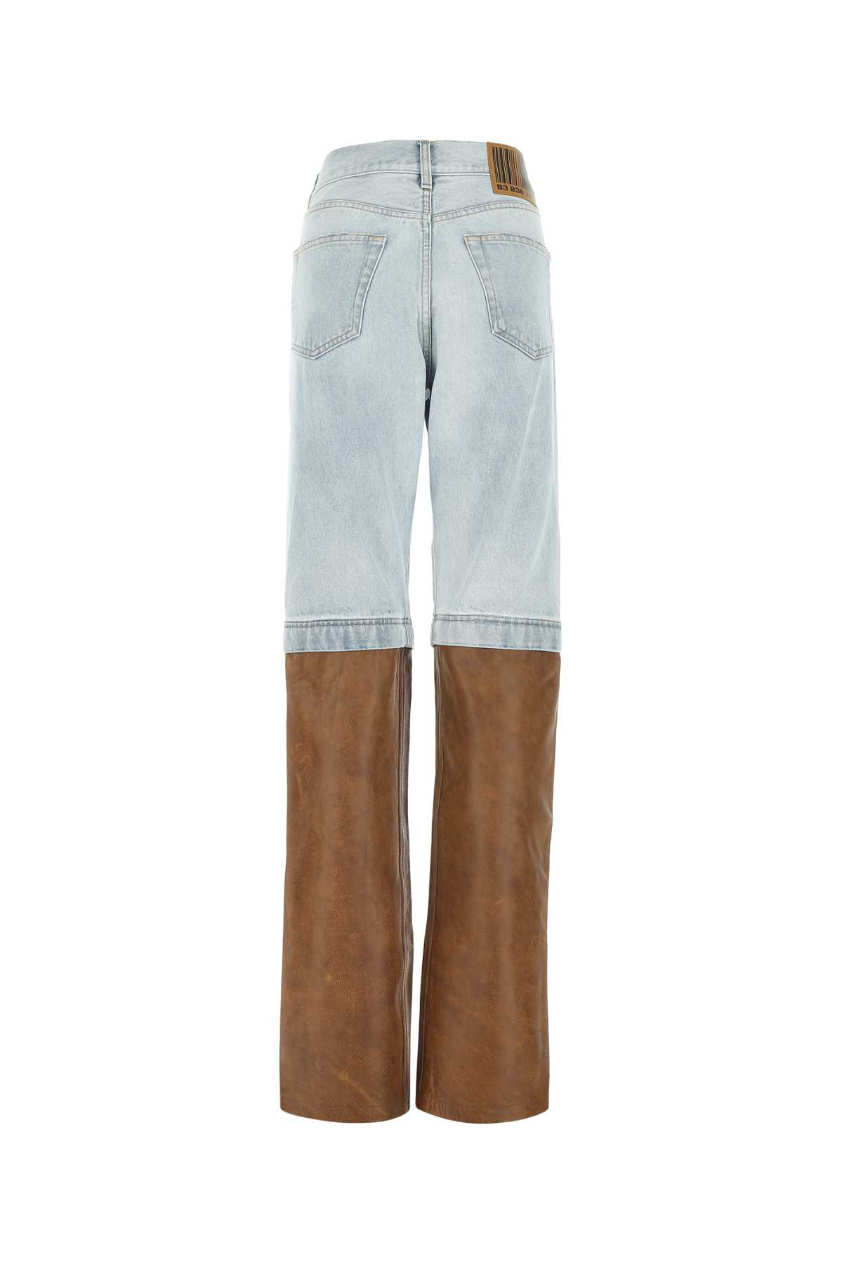 Shop Vtmnts Two-tone Denim And Leather Jeans In Brownlightblue