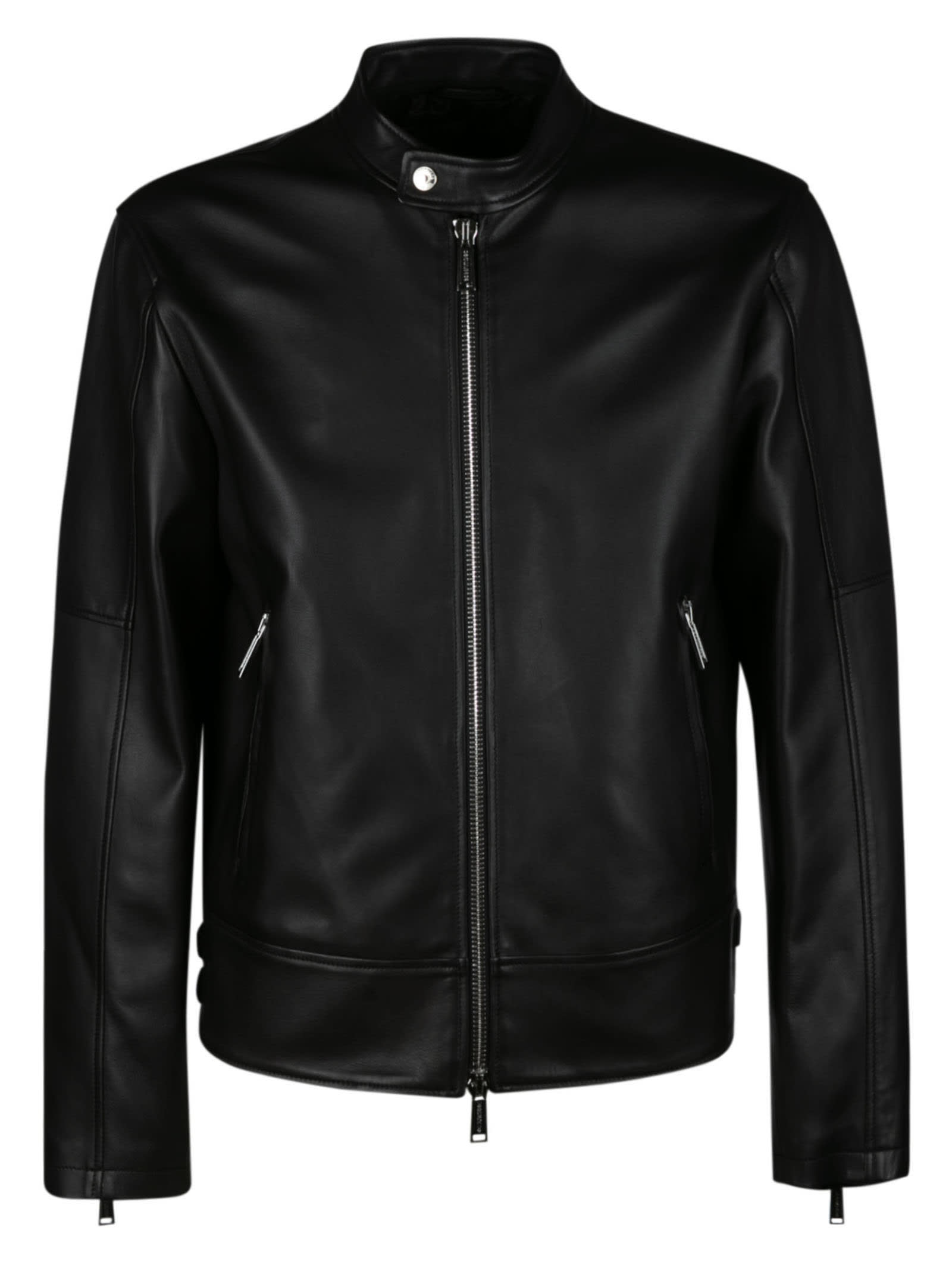 Dsquared2 Standing Collar Zipped Leather Jacket