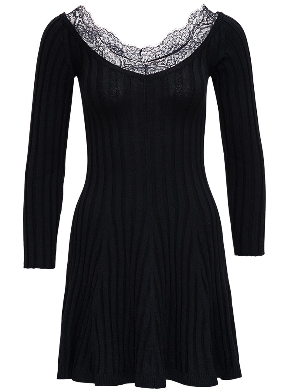 RED Valentino Black Wool And Lace Dress