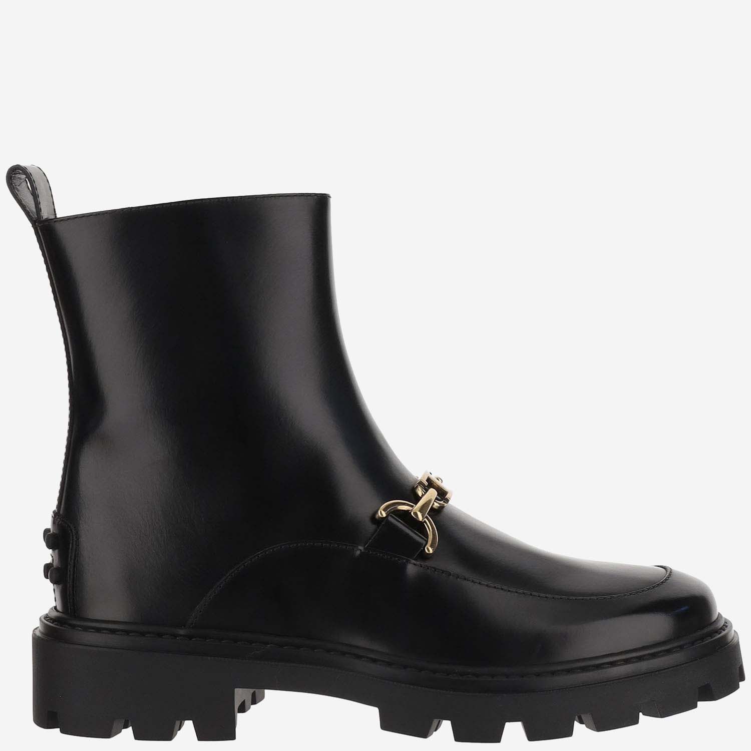 Shop Tod's Leather Ankle Boots With Horsebit In Black