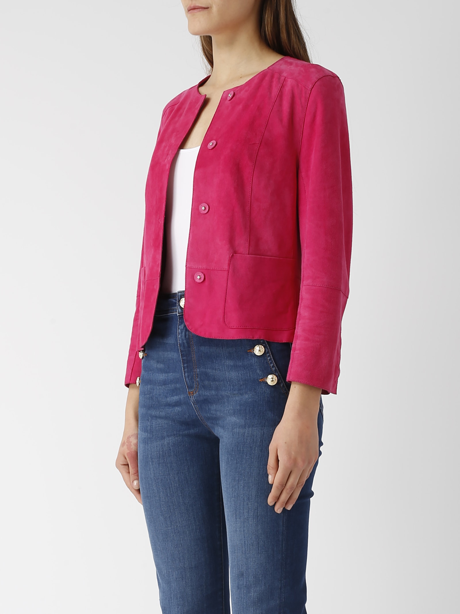 Shop The Jackie Leather Jamaica Leather Jacket In Magenta