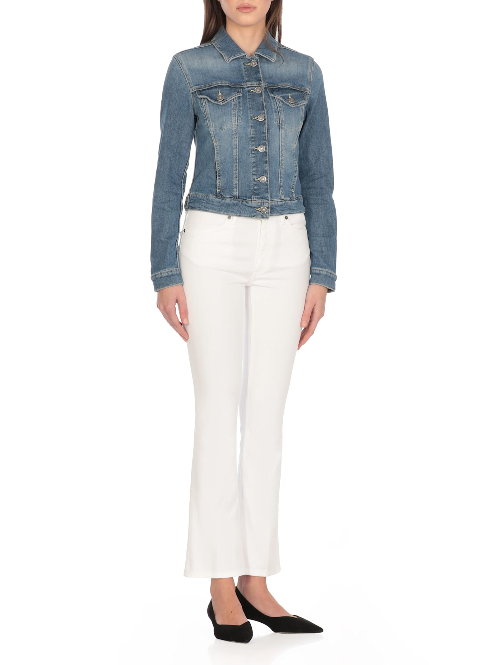 Dondup Denim Jacket With Long Sleeves And Collared Neck In Blue