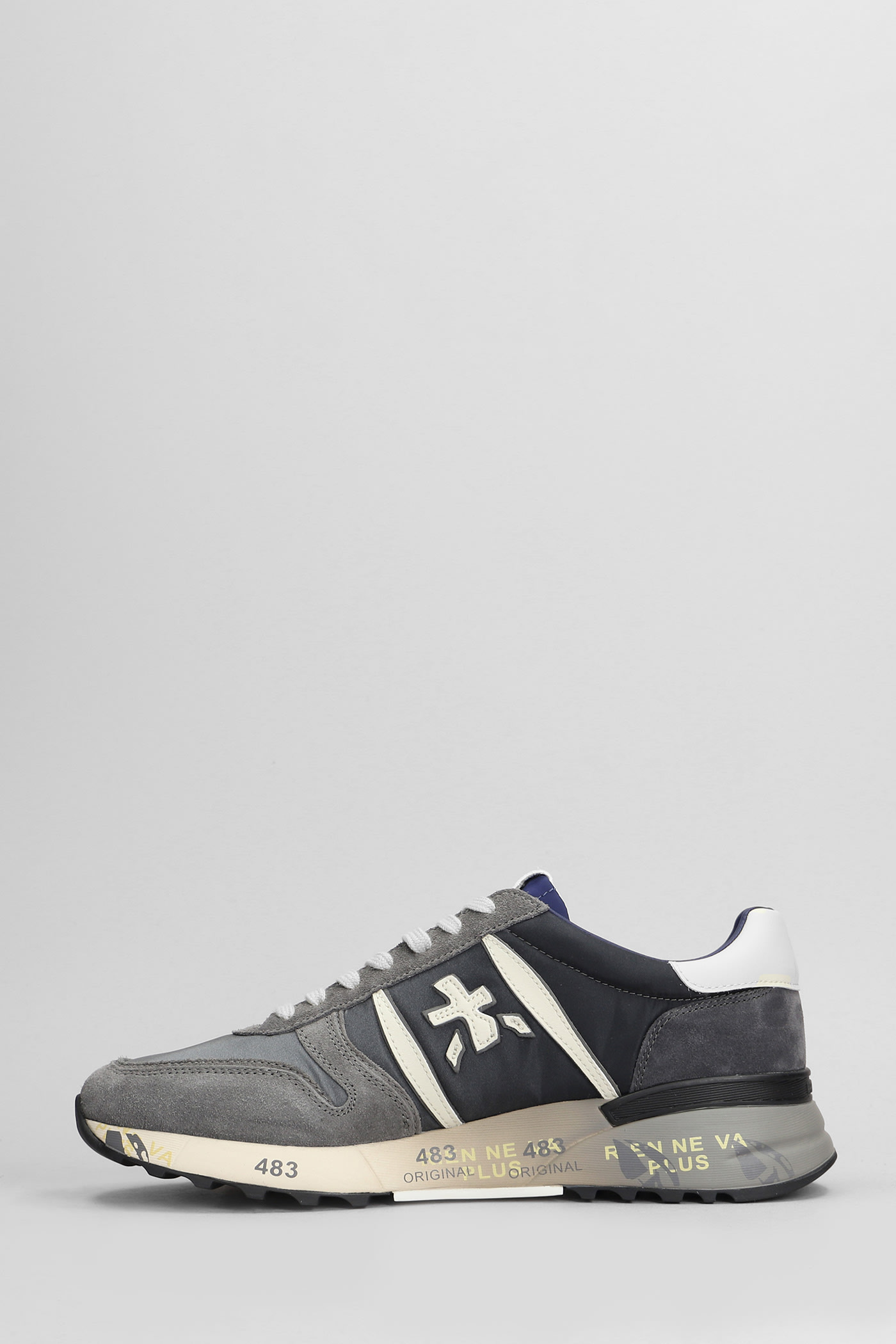 Shop Premiata Lander Sneakers In Grey Suede And Fabric