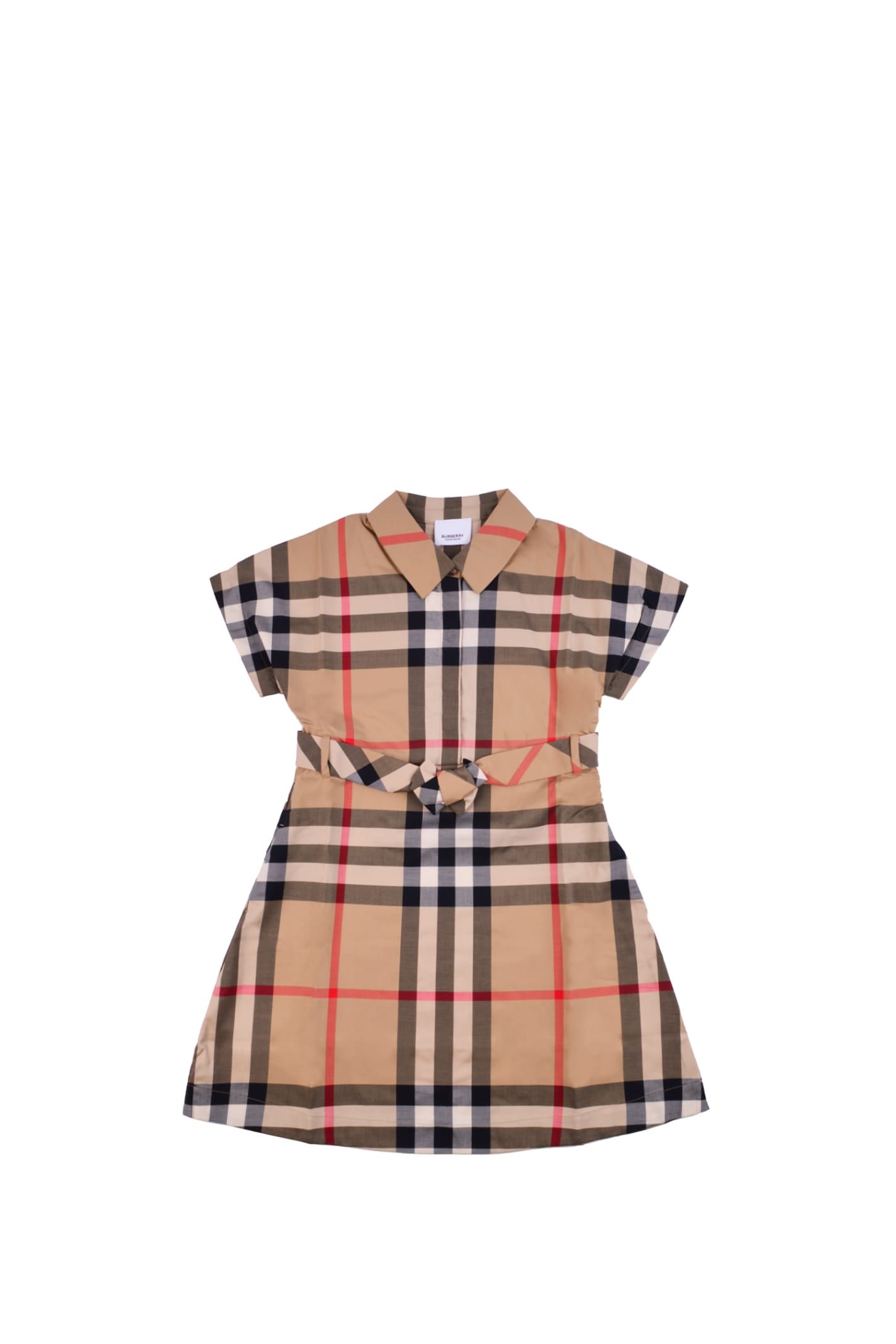 Burberry Chemisier Dress In Stretch Cotton With Tartan Pattern And Belt