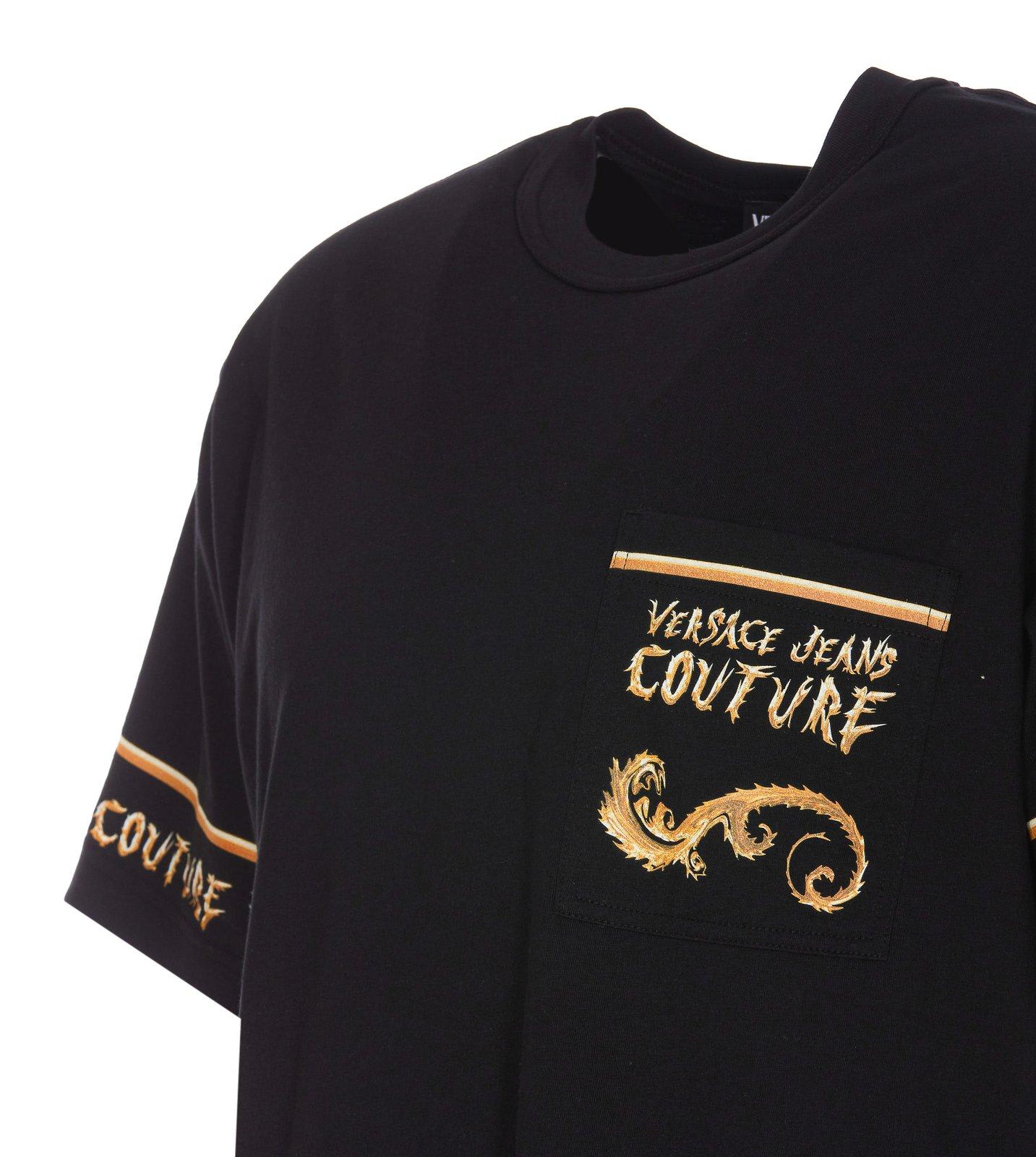 Shop Versace Jeans Couture Chromo Couture Printed Crewneck T-shirt In Black