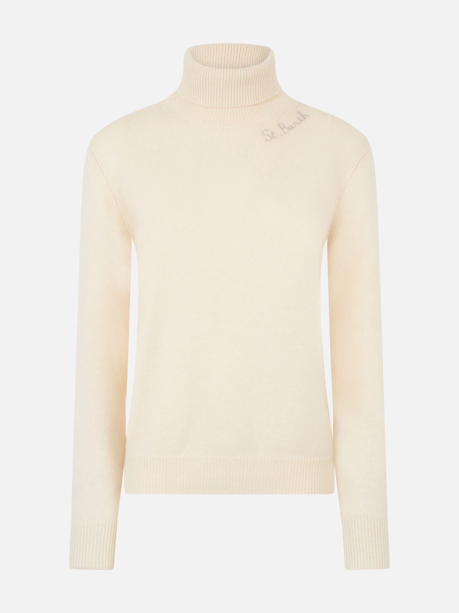 MC2 SAINT BARTH WOMAN OFF-WHITE CASHMERE BLEND TURTLENECK SWEATER MOODY