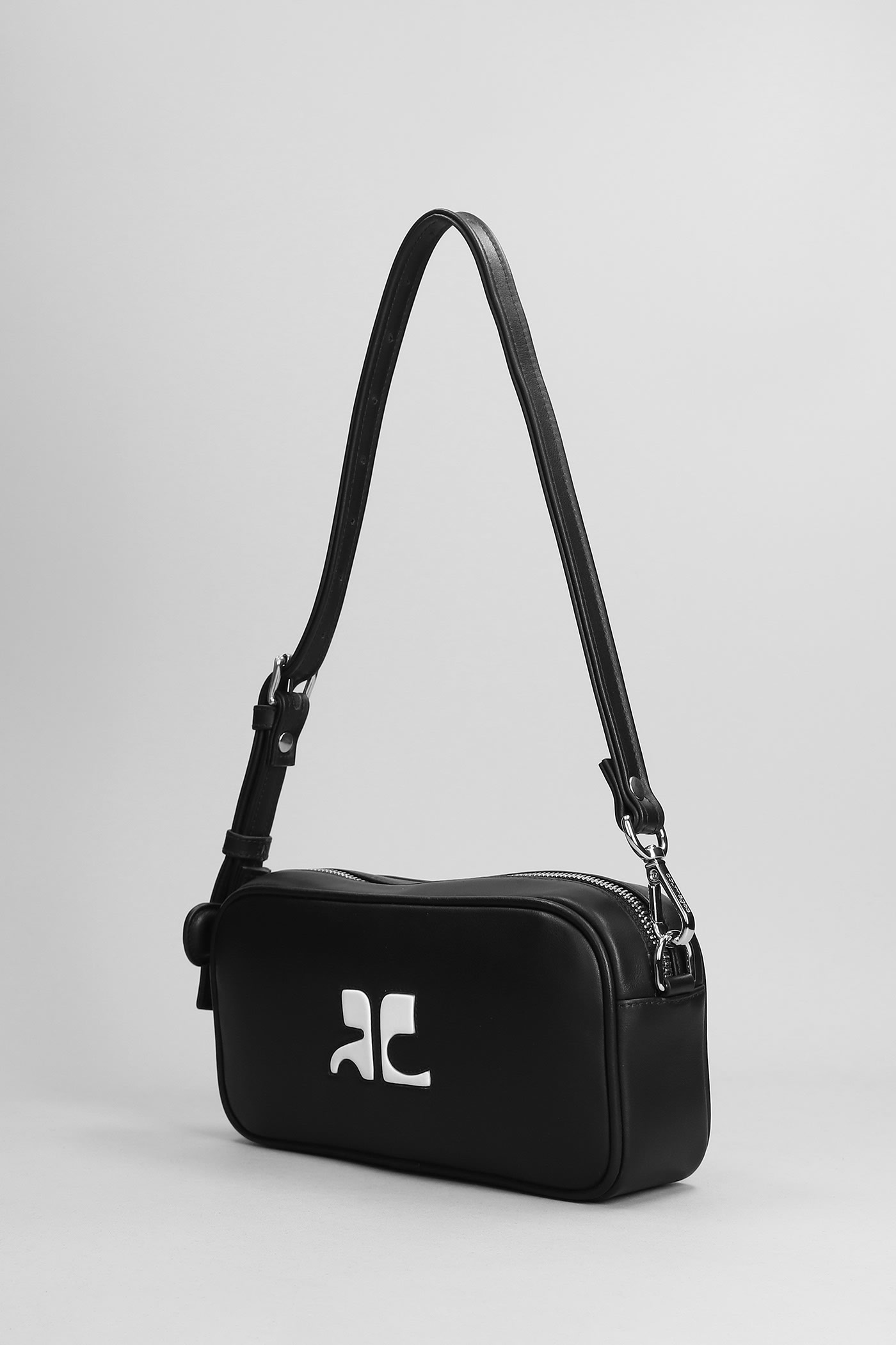 Shop Courrèges Baguette Camera Cuir Shoulder Bag In Black Leather