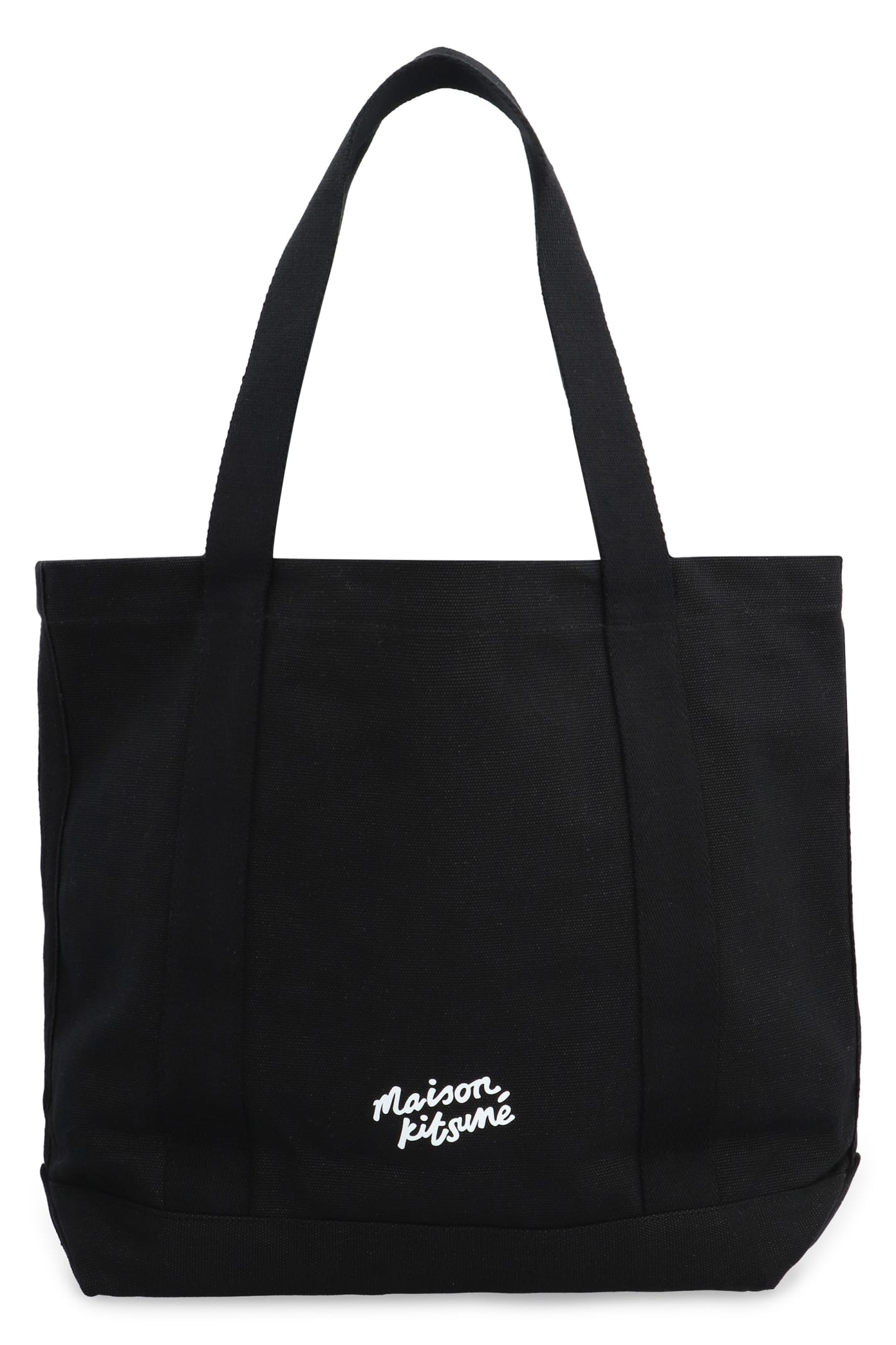 Shop Maison Kitsuné Fox Head Canvas Tote Bag In Black
