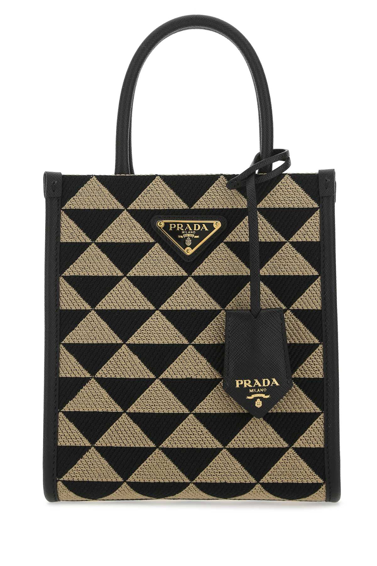 Shop Prada Embroidered Fabric Micro Symbole Handbag In Nerocorda