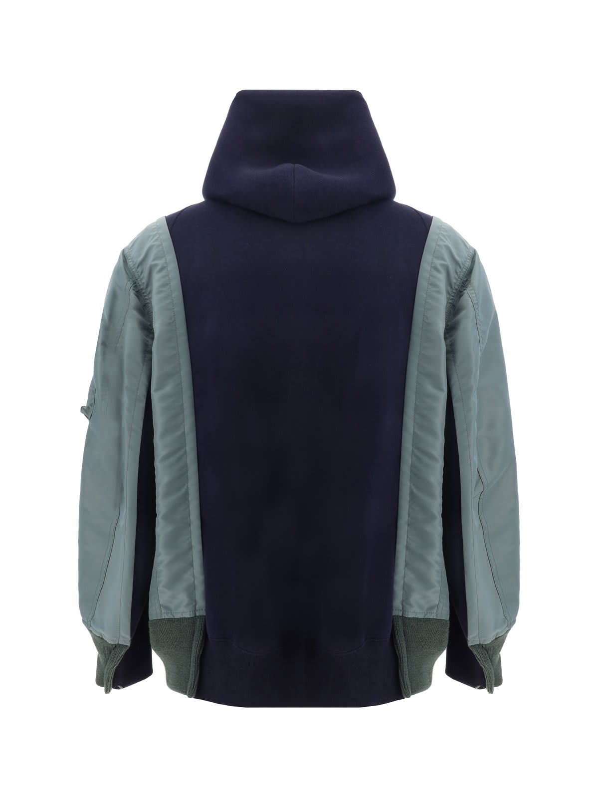 Shop Sacai Panelled Zip-up Drawstring Hoodie In Navy�b/khaki