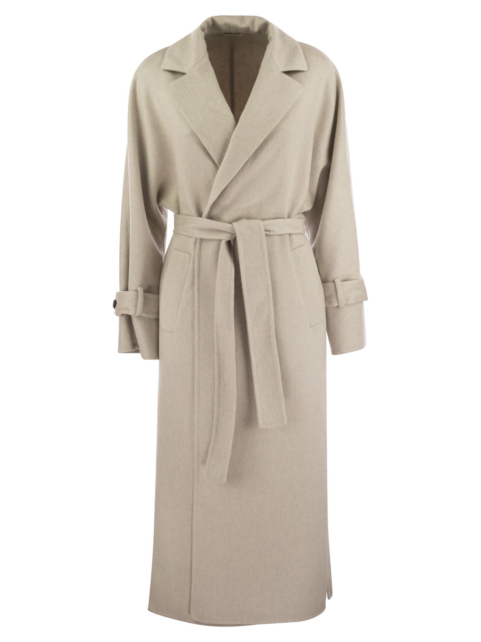 Shop Brunello Cucinelli Cashmere Coat With Jewel Detail In Sand