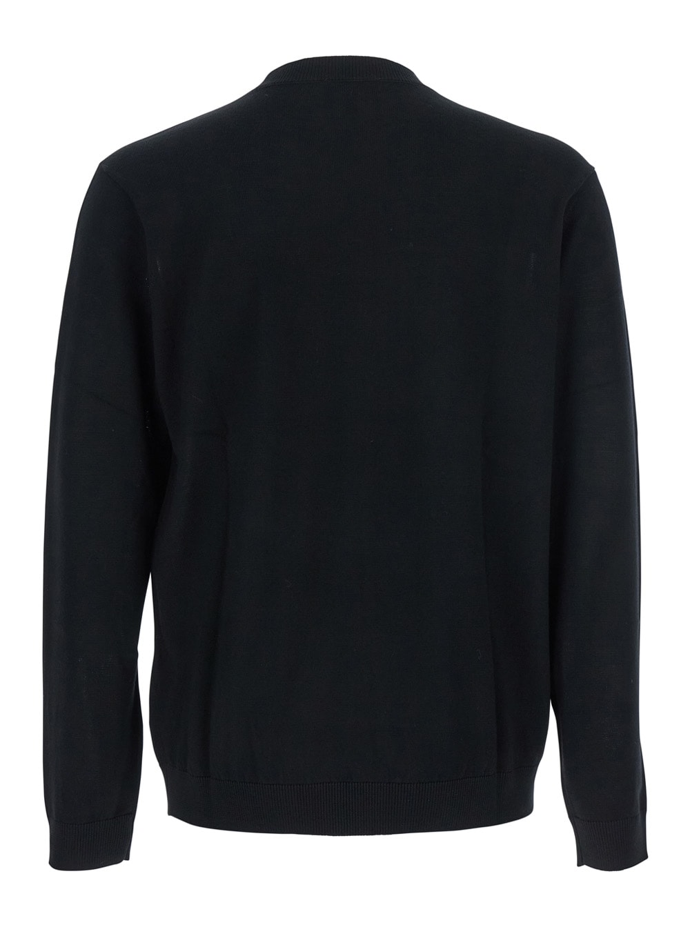 Emporio Armani Black Crewneck Sweater With Logo Embroidery On The Front In Wool Man In Black