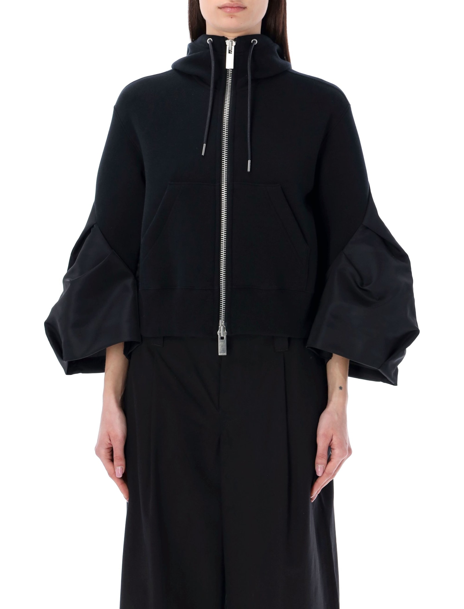 Sacai Sponge Sweat X Nylon Twill Hoodie In Black