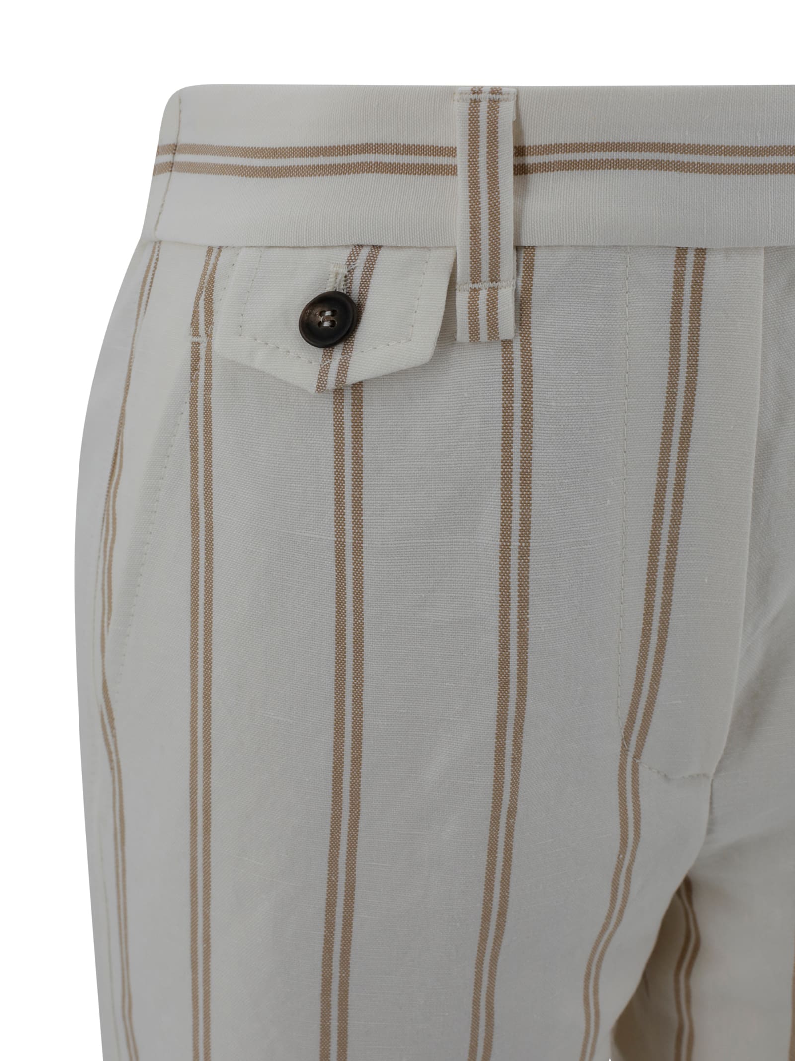 BRUNELLO CUCINELLI MULTICOLOR CROP PANTS WITH ALL-OVER STRIPED MOTIF AND MONILE DETAIL IN LINEN AND COTTON BLEND WOMAN