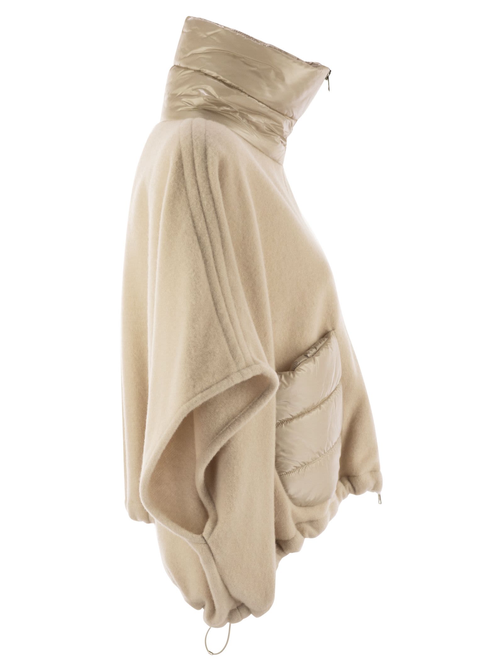 Herno Resort Poncho In Wool And Cashemre With Ultralight Nylon Details In White